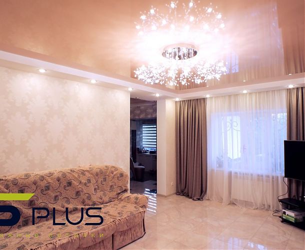 Натяжной потолок в просторной гостиной | Портфолио 5Plus | Киев ⋆ Днепр ⋆