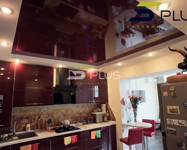 Коричневый натяжной потолок в кухне | Портфолио 5Plus | Киев ⋆ Днепр ⋆