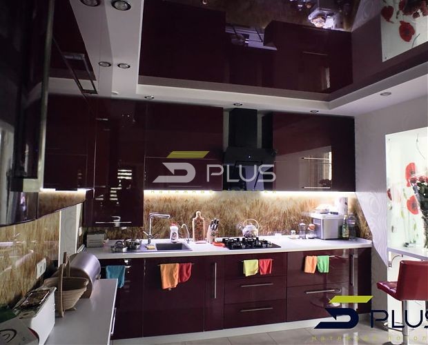 Коричневый натяжной потолок в кухне | Портфолио 5Plus | Киев ⋆ Днепр ⋆