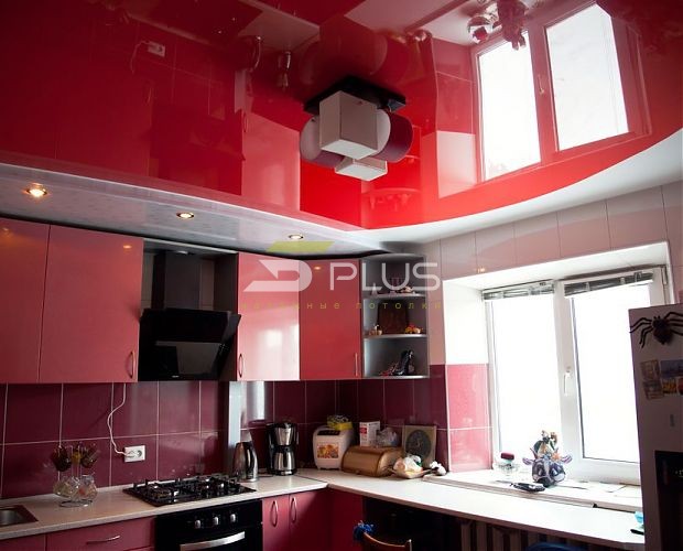 Натяжной потолок комбинация цвета на кухне | Портфолио 5Plus | Киев ⋆ Днепр ⋆