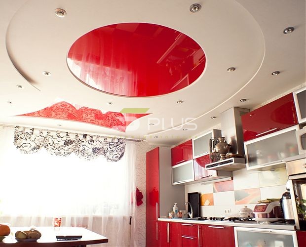 Натяжной потолок белый и красный | Портфолио 5Plus | Киев ⋆ Днепр ⋆