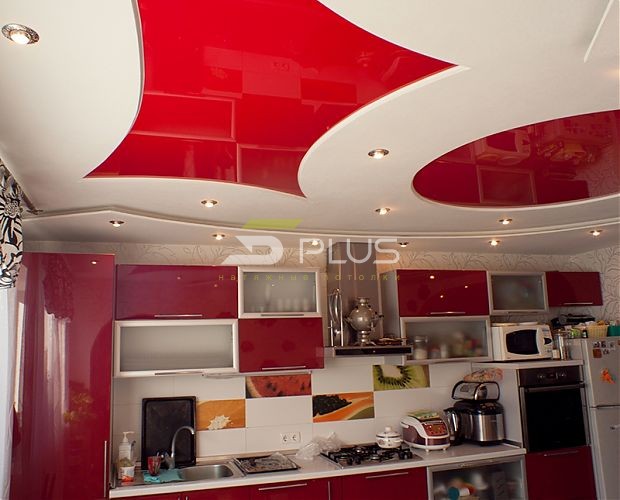 Натяжной потолок белый и красный | Портфолио 5Plus | Киев ⋆ Днепр ⋆