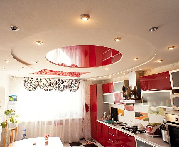 Натяжной потолок белый и красный | Портфолио 5Plus | Киев ⋆ Днепр ⋆