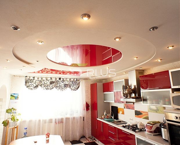 Натяжной потолок белый и красный | Портфолио 5Plus | Киев ⋆ Днепр ⋆