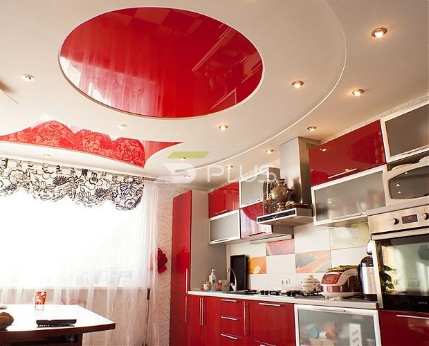 Натяжной потолок белый и красный | Портфолио 5Plus | Киев ⋆ Днепр ⋆