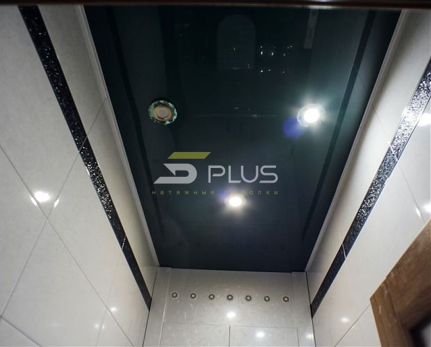 Тёмный натяжной потолок в санузле | Портфолио 5Plus | Киев ⋆ Днепр ⋆