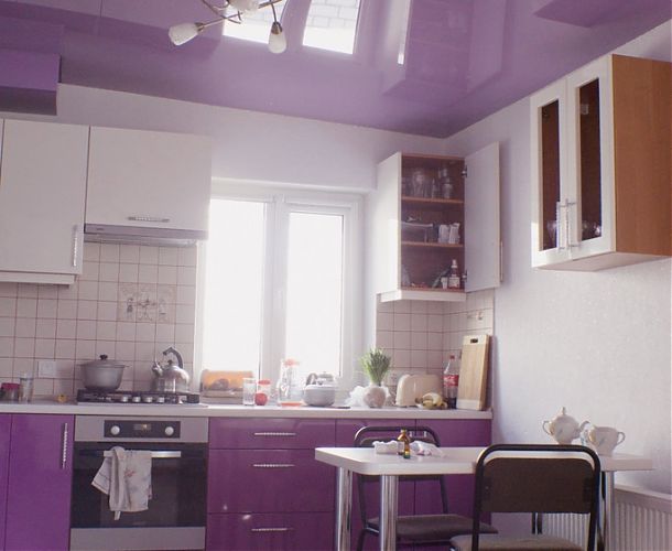 Светло-лиловый потолок на кухне | Портфолио 5Plus | Киев ⋆ Днепр ⋆