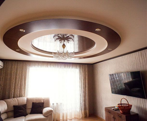 Круглый натяжной потолок в гостиной | Портфолио 5Plus | Киев ⋆ Днепр ⋆