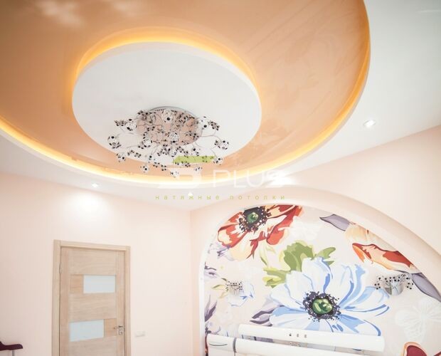 Нежный натяжной потолок в спальне | Портфолио 5Plus | Киев ⋆ Днепр ⋆