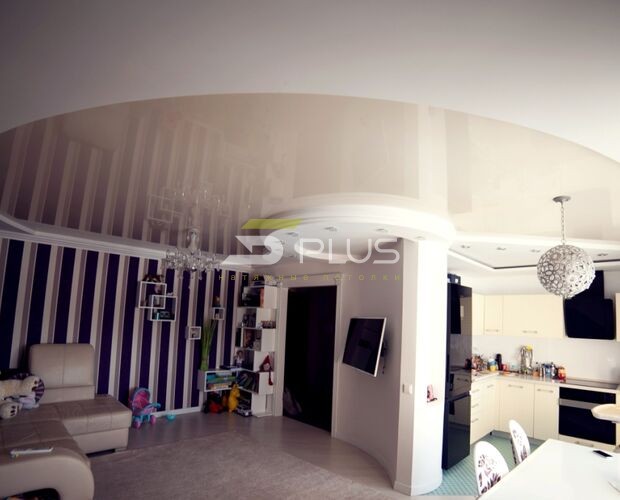 Утонченный натяжной потолок для кухни-гостиной | Портфолио 5Plus | Киев ⋆ Днепр ⋆