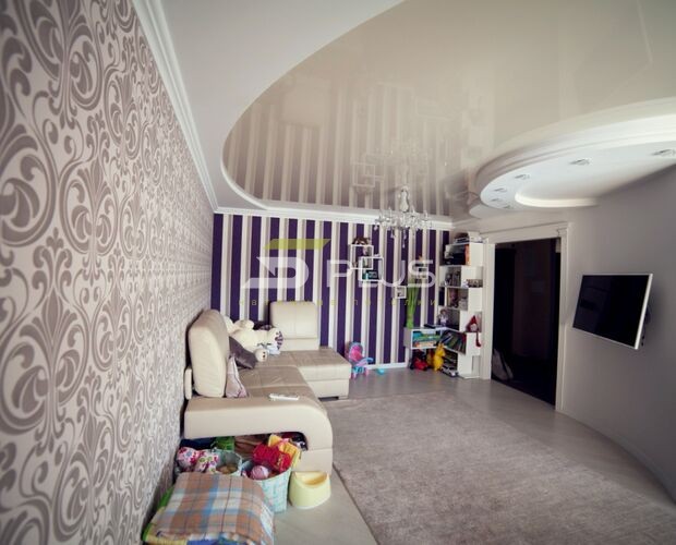 Утонченный натяжной потолок для кухни-гостиной | Портфолио 5Plus | Киев ⋆ Днепр ⋆