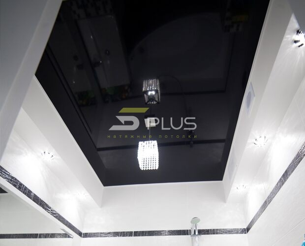 Натяжной потолок в ванной черный глянец | Портфолио 5Plus | Киев ⋆ Днепр ⋆