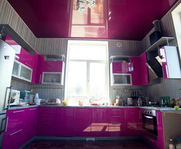 Розовый натяжной потолок для кухни | Портфолио 5Plus | Киев ⋆ Днепр ⋆