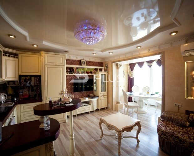 Натяжной потолок в кухне-гостиной Америка 50-х | Портфолио 5Plus | Киев ⋆ Днепр ⋆