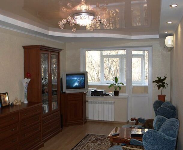 Элегантный натяжной потолок в зале | Портфолио 5Plus | Киев ⋆ Днепр ⋆