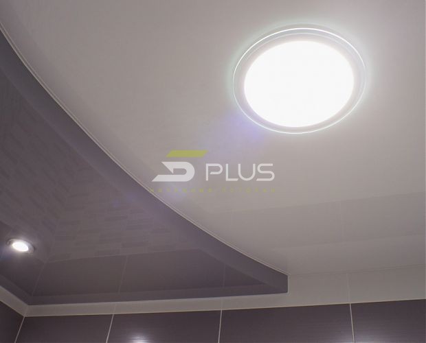 Натяжной потолок в бело-серой ванной  | Портфолио 5Plus | Киев ⋆ Днепр ⋆