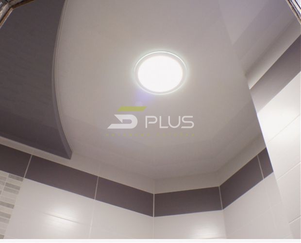 Натяжной потолок в бело-серой ванной  | Портфолио 5Plus | Киев ⋆ Днепр ⋆