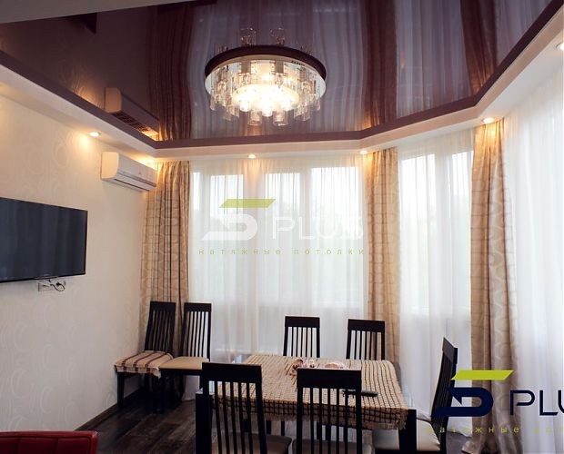 Натяжной потолок цвета шоколада в столовой | Портфолио 5Plus | Киев ⋆ Днепр ⋆