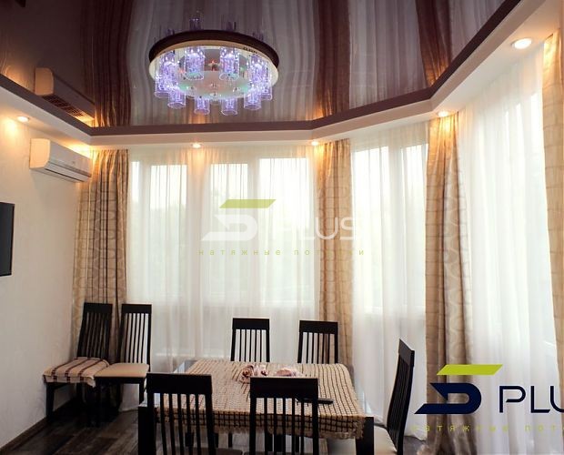 Натяжной потолок цвета шоколада в столовой | Портфолио 5Plus | Киев ⋆ Днепр ⋆