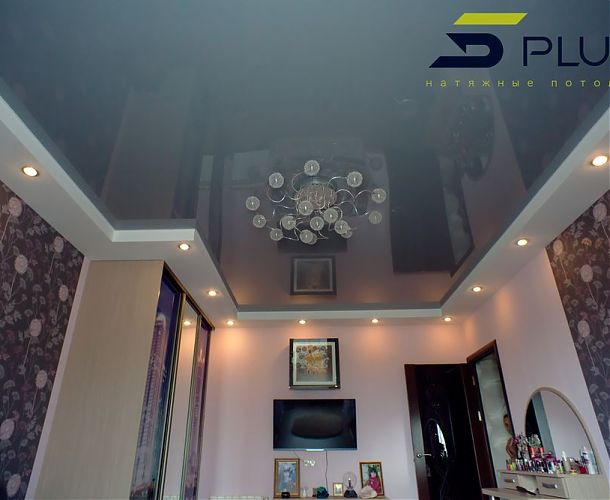 Натяжной потолок в спальне в серых тонах | Портфолио 5Plus | Киев ⋆ Днепр ⋆