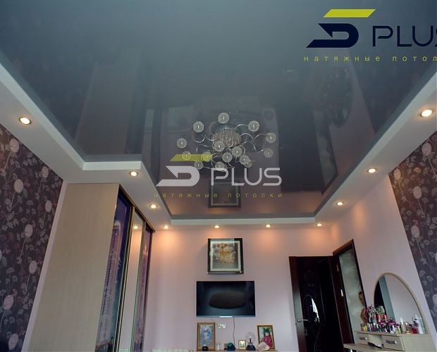 Натяжной потолок в спальне в серых тонах | Портфолио 5Plus | Киев ⋆ Днепр ⋆