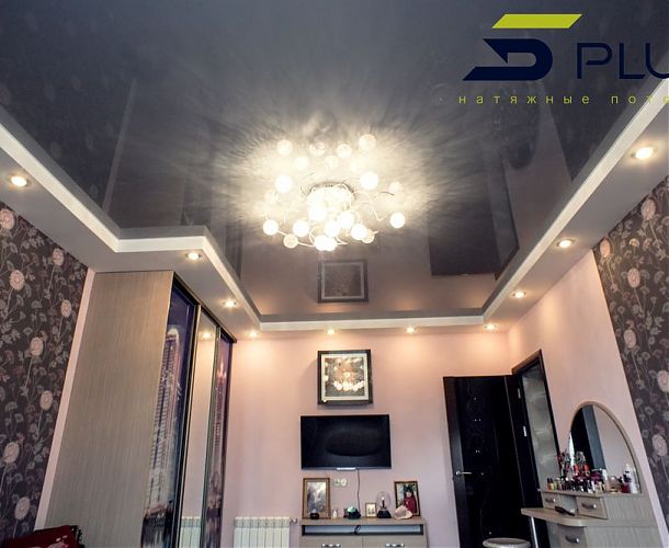 Натяжной потолок в спальне в серых тонах | Портфолио 5Plus | Киев ⋆ Днепр ⋆